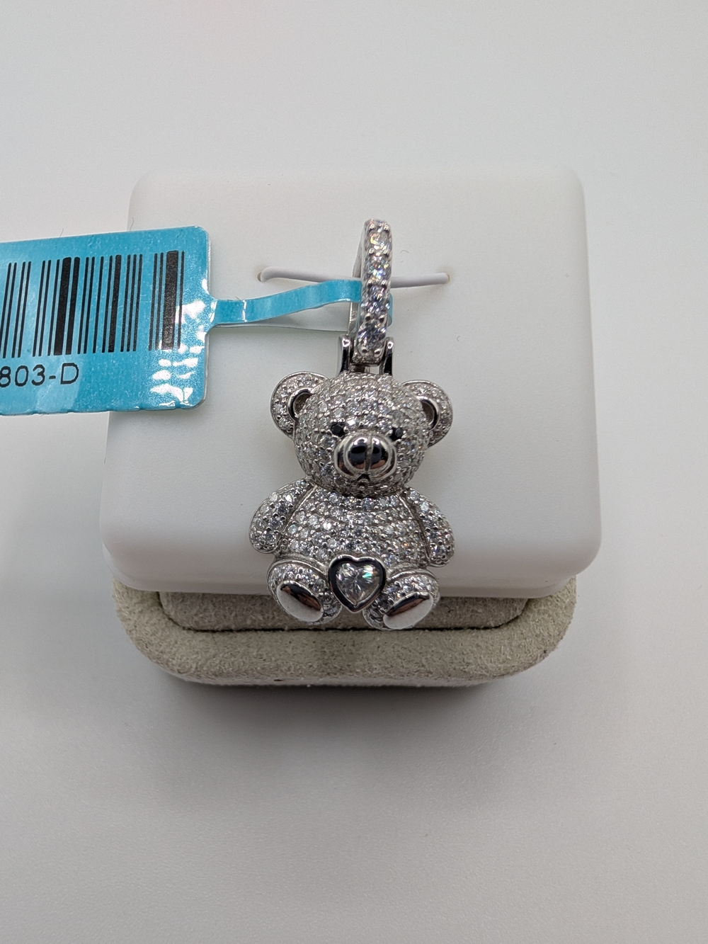 925 Sterling Silver Moissanite Teddy Bear Heart Pendant 1.12 CTW VVS D NWT